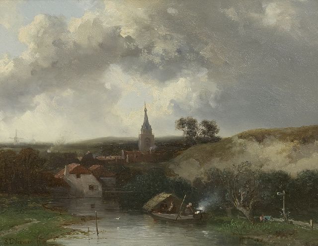 Verveer S.L.  | Kleines Dorf in den Dünen, Öl auf Holz 19,7 x 25,3 cm, Unterzeichnet l.u. und datiert um 1857-1860