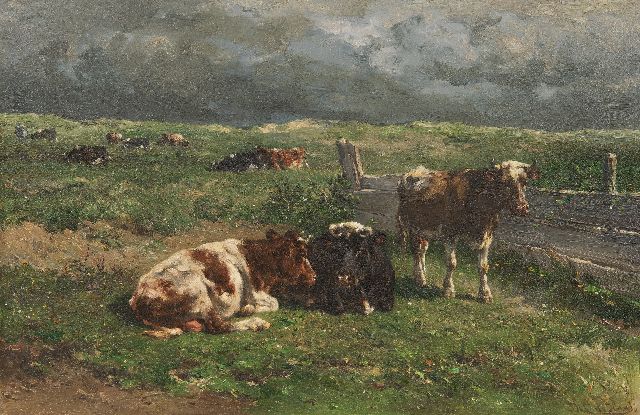 Jan de Haas | Ruhendes Vieh in einer Weide, Öl auf Holz, 31,3 x 47,1 cm, Unterzeichnet r.u.