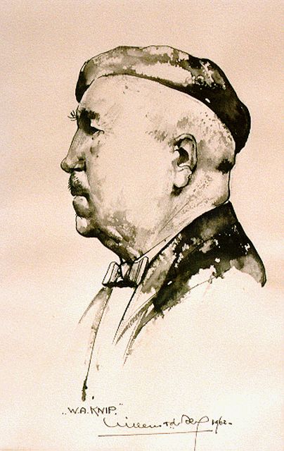 Berg W.H. van den | A portrait of W.A. Knip, Aquarell auf Papier 17,5 x 11,5 cm, signed l.c. und dated 1962