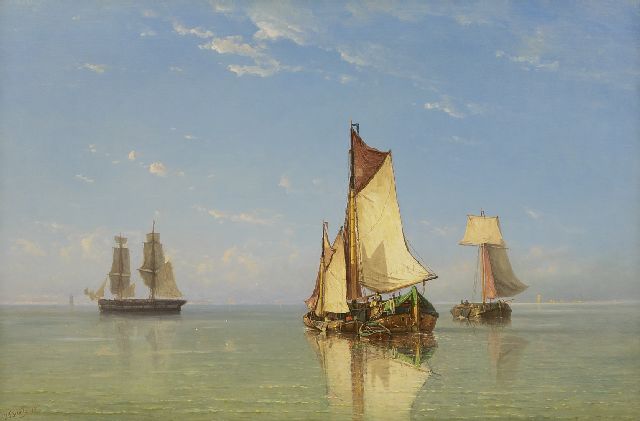 Schütz J.F.  | Schiffe auf ruhiger See, Öl auf Leinwand 70,1 x 104,9 cm, Unterzeichnet l.u. und datiert '78