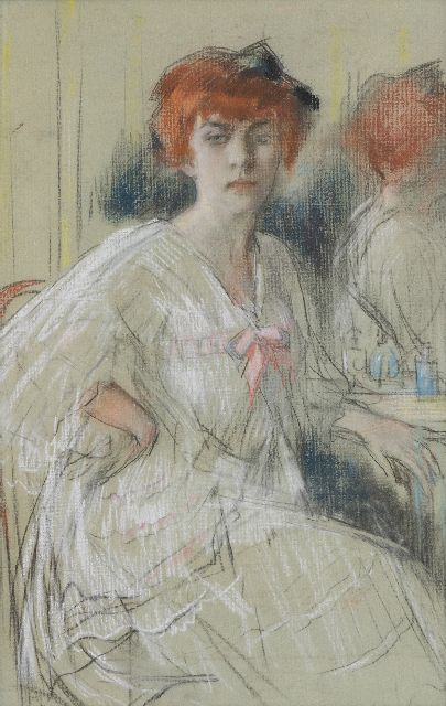 Salomon Garf | Junge Frau vor ihrem Toilettentisch, Pastell auf Papier, 59,9 x 38,5 cm