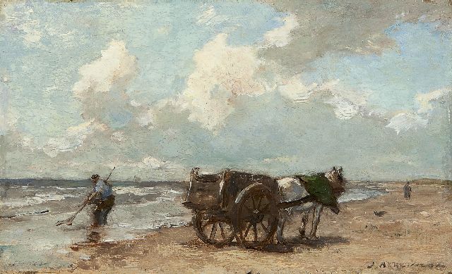 Johannes Evert Akkeringa | Shell fishing along the coast, Öl auf Holz, 14,6 x 23,8 cm, signed l.r.