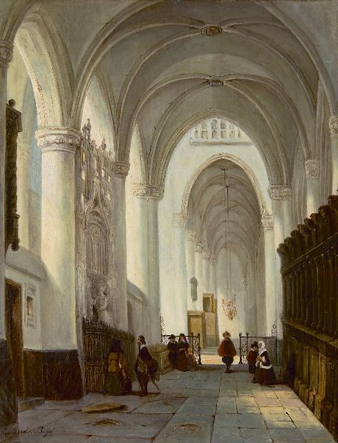 Geertruida Maria Buys | Interior of the Grote Kerk in Breda, with the memorial stone of Engelbert I of Nassau, Öl auf Leinwand, 40,9 x 32,9 cm, signed l.l.