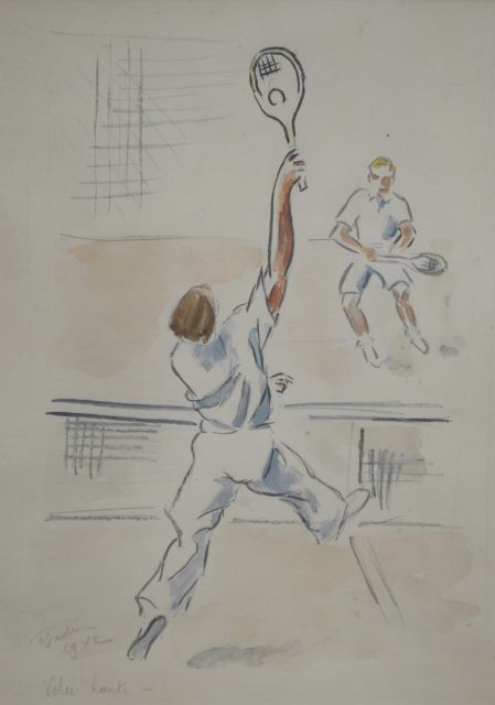 Franse School | Tennisspieler, Gemischte Technik auf Papier, 27,5 x 19,5 cm, Unterzeichnet l.u. ( 'Ronde' unklar) und datiert 1942