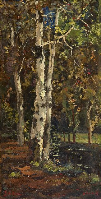 Théophile de Bock | Birches, Öl auf Holz, 52,8 x 26,6 cm, signed l.l. und dated 9 Maart '97