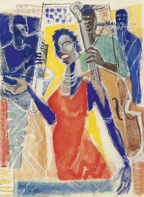 Bosma W.  | Sarah Vaughan und Band, Gouache auf Papier 39,0 x 29,0 cm, Unterzeichnet u.l. und datiert 1956