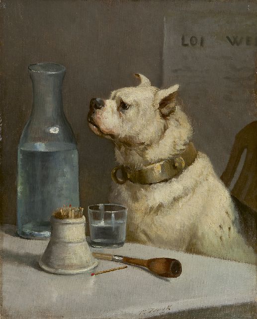 Duyk F.  | The thirsty dog, Öl auf Leinwand 50,1 x 40,1 cm, signed l.m.