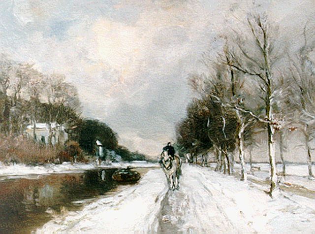 Louis Apol | Along a canal in winter, Öl auf Tafel, 24,8 x 33,5 cm, signed l.l.