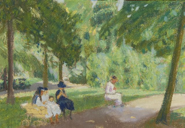 Staller G.J.  | Figures in a park, Paris, Pastell auf Papier 20,5 x 29,4 cm