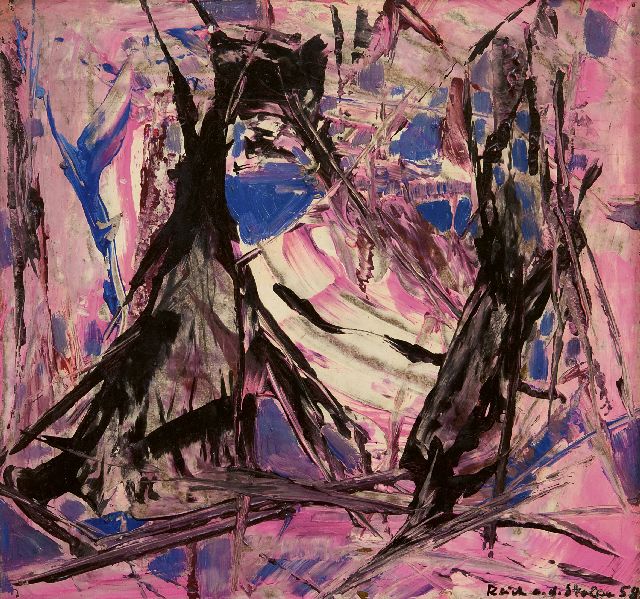 Reich an der Stolpe S.  | Violetter Raum, Öl auf Fiberplatte 29,9 x 32,0 cm, Unterzeichnet r.u. und datiert '58