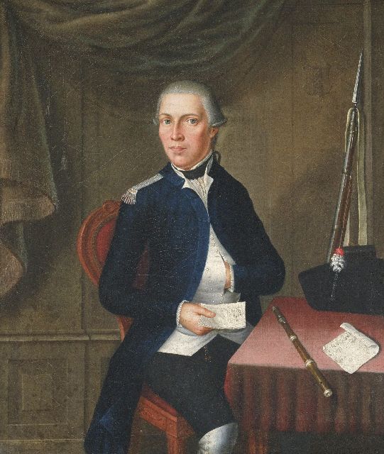 Isaac Lodewijk la Fargue van Nieuwland | Amsterdamer Patriot mit 'de Post van den Neder-Rhijn' in der Hand, Öl auf Leinwand, 48,1 x 41,3 cm, datiert 1788