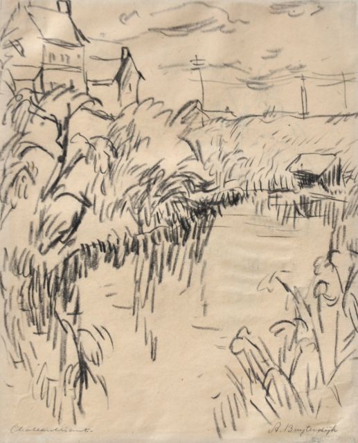 Buytendijk A.F.J.  | Landschaft bei Chateaubriant, Frankreich, Schwarze Kreide auf Papier 28,1 x 22,7 cm, Unterzeichnet r.u.