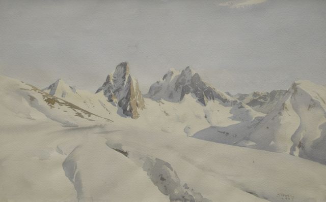 Hans Strobl | Aussicht auf Rüfikopf, Lech, Aquarell auf Papier, 32,1 x 50,2 cm, Unterzeichnet r.u. und datiert 1963