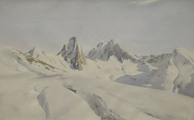 Strobl H.  | Aussicht auf Rüfikopf, Lech, Aquarell auf Papier 32,1 x 50,2 cm, Unterzeichnet r.u. und datiert 1963