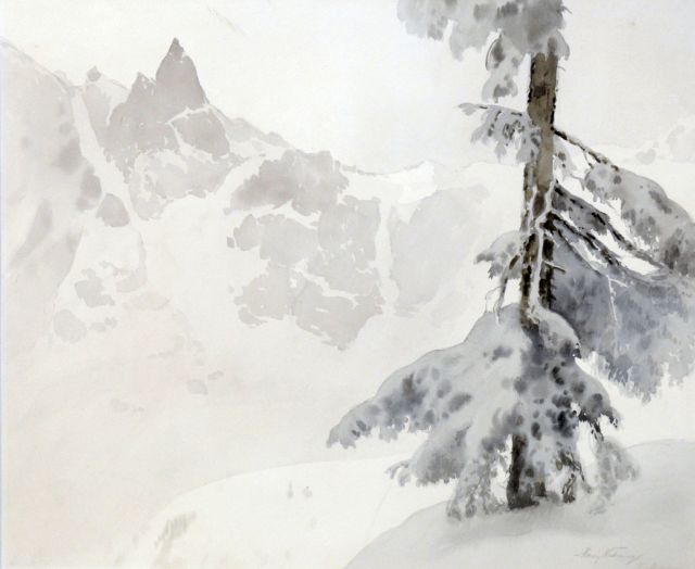 Maciej Nehring | Winterliche Berglandschaft in Polen, Aquarell auf Papier, 60,2 x 72,5 cm, Unterzeichnet r.u. ( unklar)