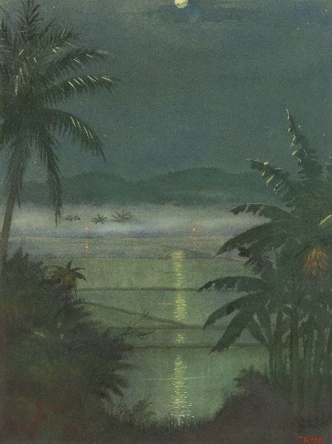 Henri Tieland | Mondabend im Preanger, Java, Aquarell auf Papier, 48,0 x 36,4 cm, Unterzeichnet r.u.