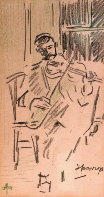 Jan Toorop | Playing the violin, Kreide auf Papier, 22,5 x 13,0 cm, Unterzeichnet r.u.