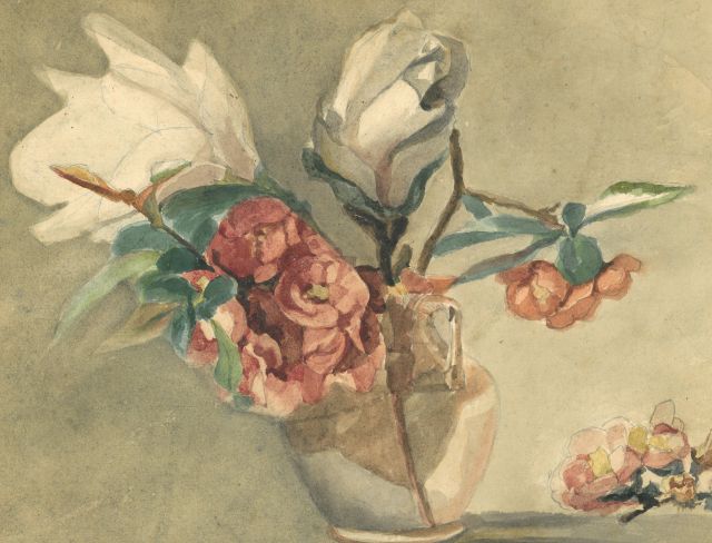 Marie Heineken | Magnolienzweig in kleiner Vase, Aquarell auf Papier, 21,9 x 26,9 cm