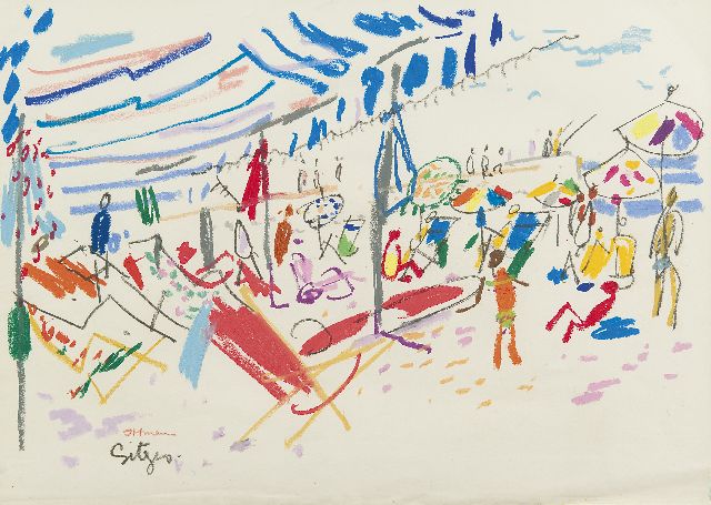 Ittmann H.  | Figures on the beach of Sitges, Pastell auf Papier 29,9 x 41,2 cm, signed l.l.