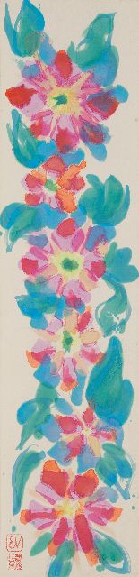 Vijlbrief E.  | Blumen, Aquarell auf japanisches Papier auf Pappe 125,6 x 29,5 cm, Unterzeichnet l.u. mit Monogrammstempel und Werkstattstempel