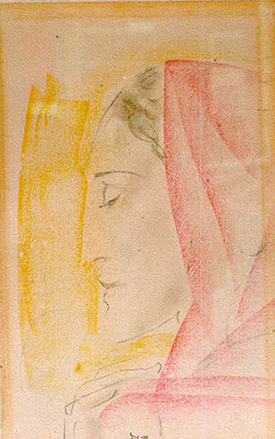 Konijnenburg W.A. van | Young woman en profile, Gemischte Technik auf Papier 32,0 x 20,0 cm, signed l.c. und dated 1928