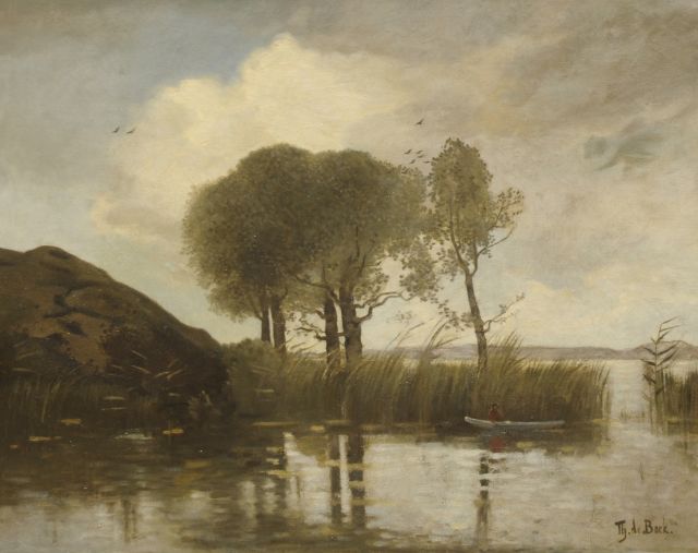 Théophile de Bock | Trees near the waterfront with small fishingboat, Öl auf Leinwand, 99,5 x 121,5 cm, signed l.r.