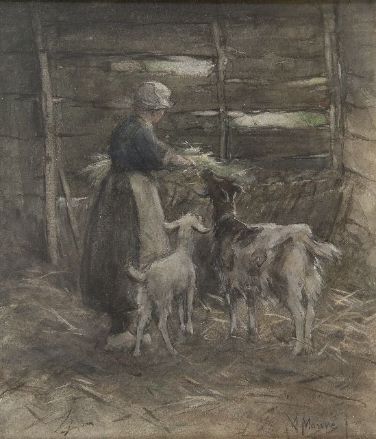 Anton Mauve | Feeding the goats, Aquarell auf Papier, 25,6 x 22,2 cm, signed l.r.
