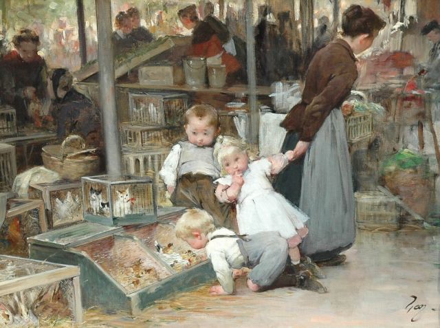 Henry Jules Jean Geoffroy | The animal market in Belleville, Öl auf Leinwand, 47,4 x 63,9 cm, signed l.r.