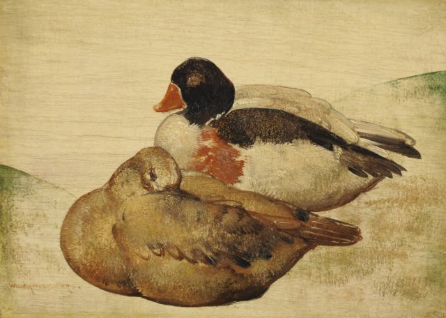 Berg W.H. van den | Zwei Enten, Öl auf Holz 16,0 x 22,0 cm, Unterzeichnet l.u. und im Verso