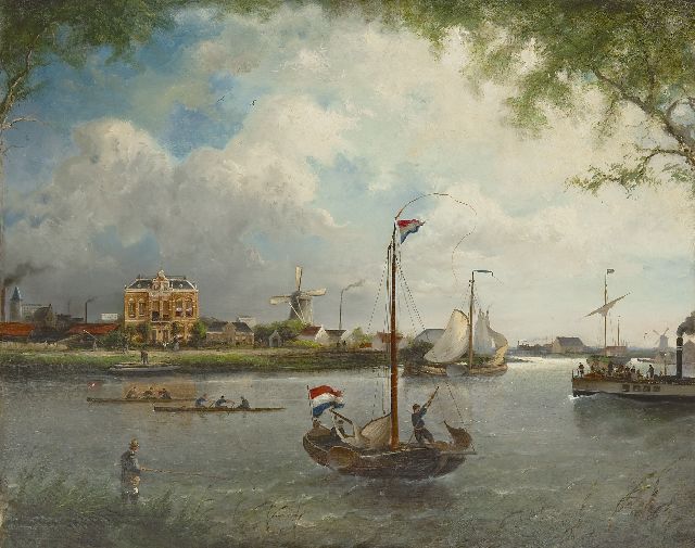 Nicolaas Riegen | A view of the Amstel near the Omval, Öl auf Leinwand, 75,0 x 94,9 cm, signed l.r. und dated 1889