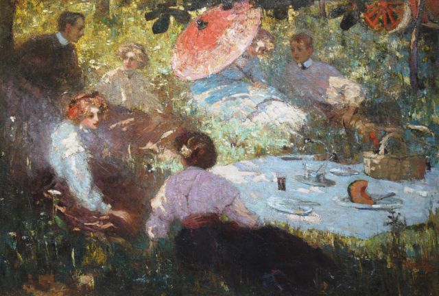 Graafland R.A.A.J.  | Picknick on a summer day, Öl auf Leinwand 139,7 x 206,0 cm, signed l.r. und dated 1909