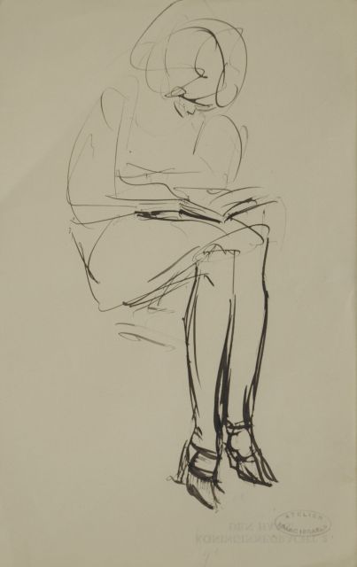 Isaac Israels | Woman reading, Feder und Tinte auf Papier, 21,1 x 13,4 cm