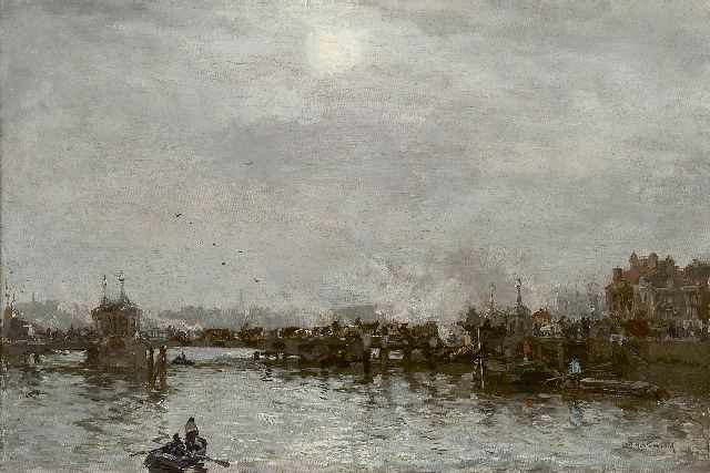 Johan Hendrik van Mastenbroek | A view of the Vierleeuwenbrug, Rotterdam, Öl auf Leinwand, 41,2 x 60,8 cm, signed l.r.