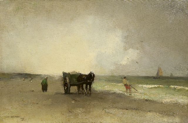 Aris Knikker | Gathering shells, Öl auf Holz, 27,7 x 42,6 cm, signed l.l.