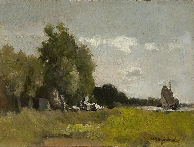 Jan Hendrik Weissenbruch | A polder landscape, Öl auf Leinwand auf Holz, 23,8 x 31,7 cm, signed l.r. und painted ca. 1890-1900