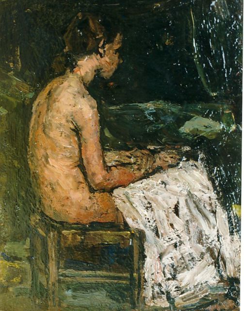 Robertson S.  | A seated nude, Öl auf Holz 27,1 x 21,1 cm
