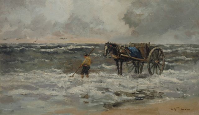 Willem George Frederik Jansen | A shell fisher in the breakers, Öl auf Leinwand, 58,8 x 100,1 cm, signed l.r.