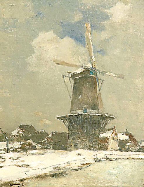 Ype Wenning | Flour mill De Hoop in Oudewater, in wintertime, Öl auf Leinwand, 53,6 x 41,5 cm, signed l.l.
