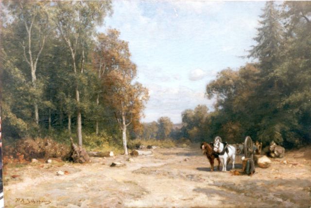 Piet Schipperus | A forest with farmers gathering wood, Öl auf Leinwand, 55,7 x 83,0 cm, signed l.l.