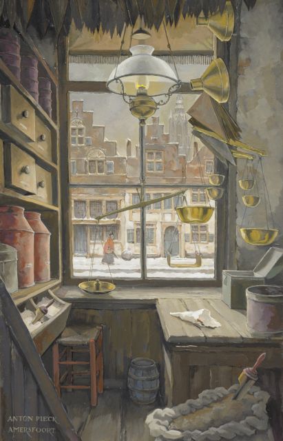 Anton Pieck | Grocery store on 't Havik, Amersfoort, Öl auf Leinwand, 47,0 x 31,0 cm, signed l.l. und painted ca. 1986