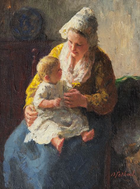 Bernard Pothast | Mutter und Kind, Öl auf Leinwand, 25,1 x 18,9 cm, Unterzeichnet r.u.