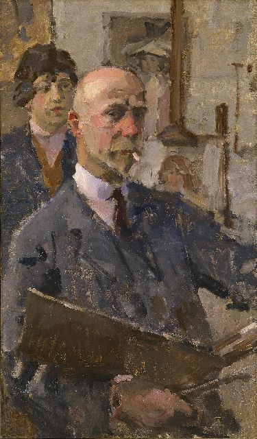 Isaac Israels | Selbstporträt mit Modell im Studio, Öl auf Leinwand, 86,3 x 50,3 cm, Unterzeichnet l.u. und zu datieren um 1919