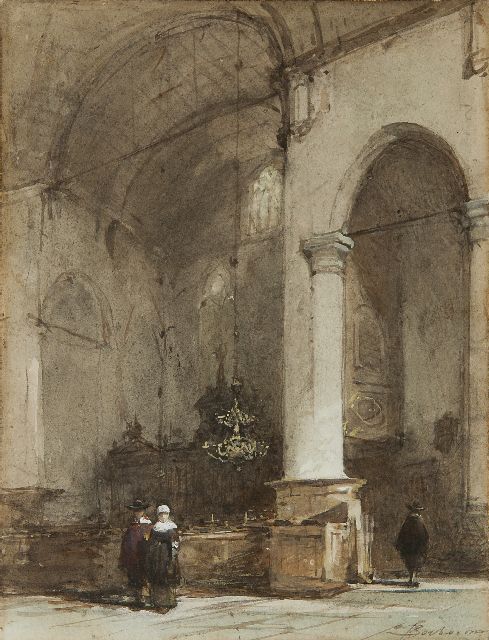 Johannes Bosboom | Interior of the Grote Kerk, Maassluis, Aquarell auf Papier, 28,0 x 21,5 cm, signed l.r.