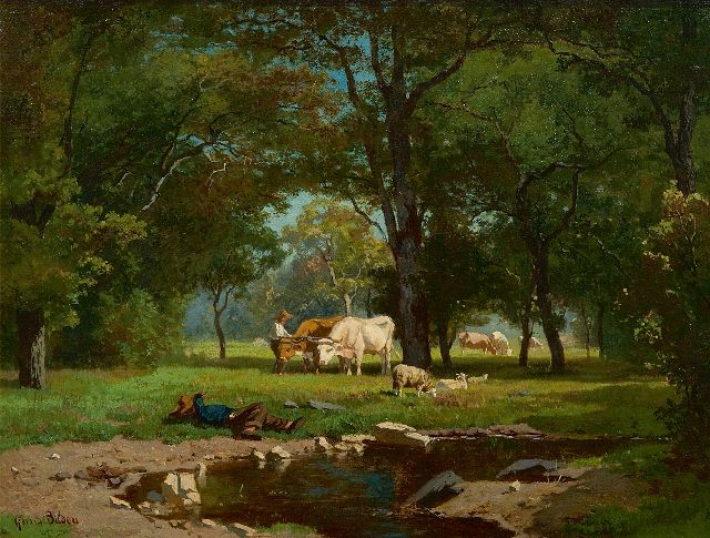 Bilders A.G.  | Hirten mit Vieh an einem Waldbach, Öl auf Leinwand 31,0 x 41,2 cm, Unterzeichnet u.l. und zu datieren Anfang sechziger Jahre