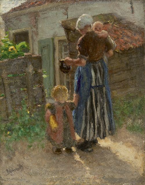 Bernard Blommers | Junge Mutter mit Kindern, Öl auf Leinwand, 35,3 x 27,6 cm, Unterzeichnet u.l.