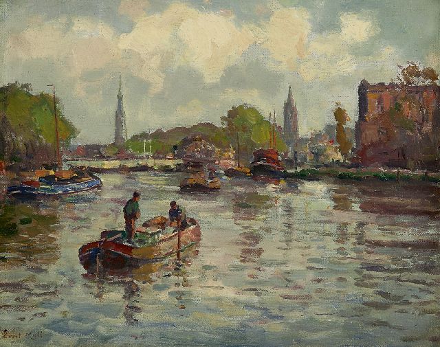 Evert Moll | Ansicht aud die Delftse Vliet bei Delft, Öl auf Leinwand, 23,6 x 29,1 cm, Unterzeichnet l.u.