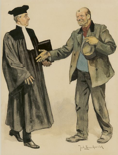 Braakensiek J.C.  | Der Rechtsanwalt und sein Kunde, Holzkohle und Aquarell auf Papier 31,1 x 23,5 cm, Unterzeichnet r.u.