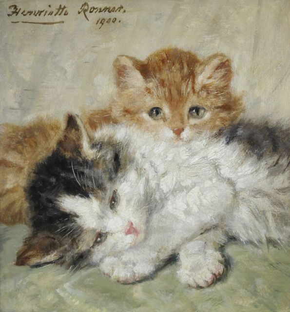 Henriette Ronner | Snoozing kittens, Öl auf Holz, 17,9 x 16,5 cm, signed u.l. und dated 1900