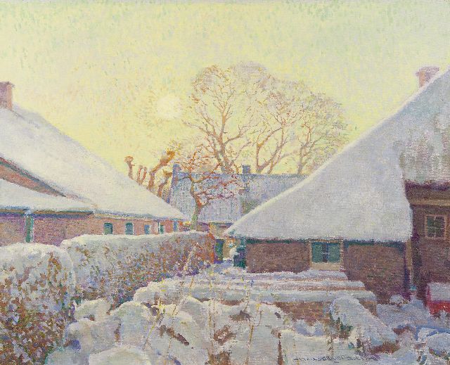 Hessel de Boer | Snow-covered farms in Blaricum, Öl auf Leinwand, 60,2 x 74,0 cm, signed c.r.