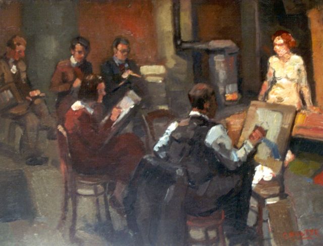 Cor Noltee | A painter's class, Öl auf Leinwand, 34,0 x 45,0 cm, signed l.r.